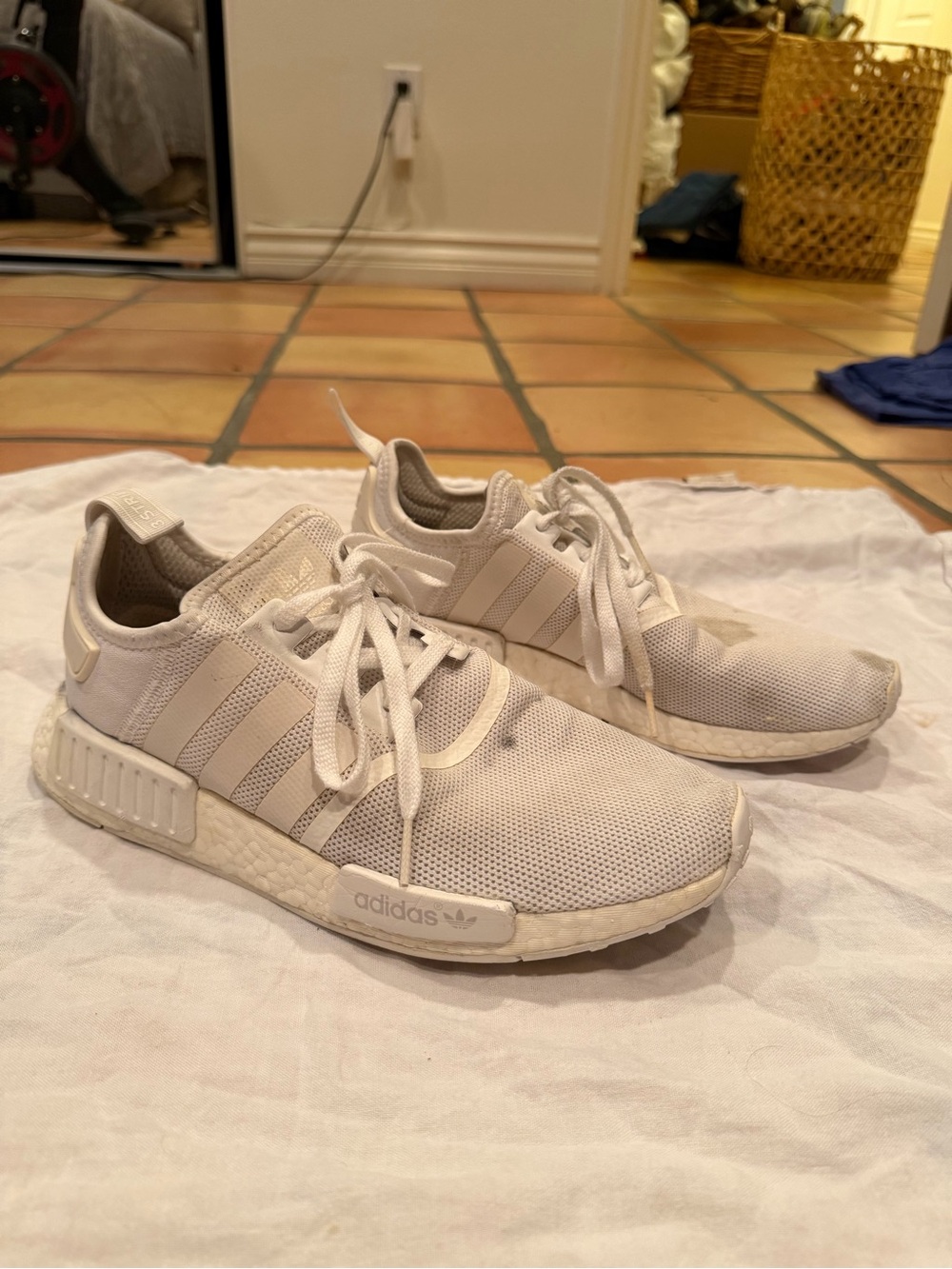 adidas White NMD R1 Mesh Sneakers